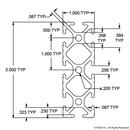 1030 - 1.00” X 3.00” T-Slotted Profile - Eight Open T-Slots-2