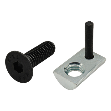 75-3644 -  Bolt Assembly: M6 x 20.00mm Black FHSCS with Roll-In T-Nut with Flex Handle - Bright Zinc