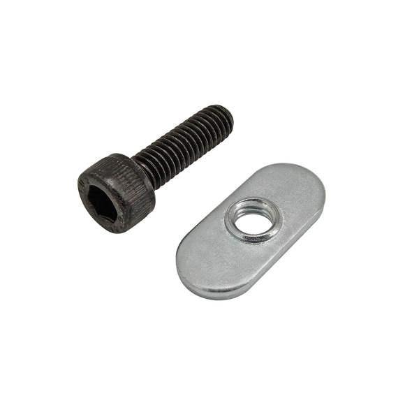 75-3523 -  Bolt Assembly: M6 x 20.00mm Black SHCS with Slide-In Economy T-Nut - Centered Thread - Bright Zinc