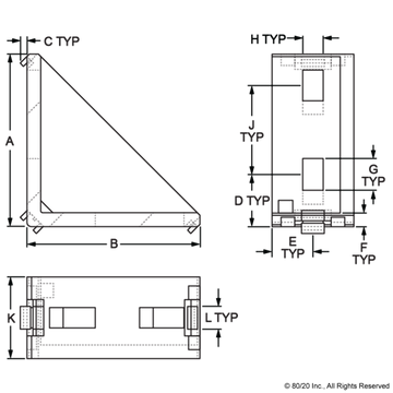 14057 - 20 Series 4 Hole - Inside Corner Bracket with Single Support - 0