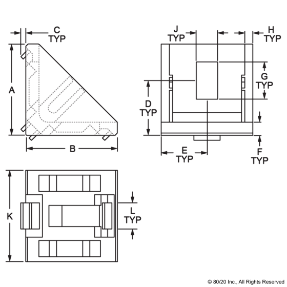 14067 - 30 Series 2 Hole - 28mm Slotted Inside Corner with Dual Support