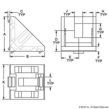 14067 - 30 Series 2 Hole - 28mm Slotted Inside Corner with Dual Support - 0