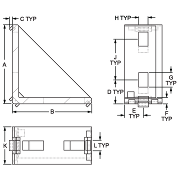 14070  - 30 Series 4 Hole - Inside Corner Bracket with Single Support - 0