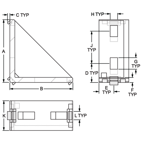 14070  - 30 Series 4 Hole - Inside Corner Bracket with Single Support