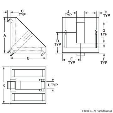 14079 - 40 Series 2 Hole- 39mm Slotted Inside Corner Bracket with Dual Support - 0