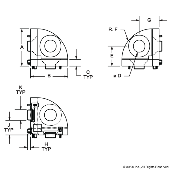 14112 - 30 Series 3 Way - Rounded Corner Bracket