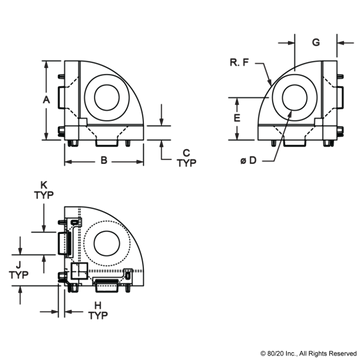 14112 - 30 Series 3 Way - Rounded Corner Bracket - 0
