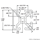 1503-LS - 1.5” X 1.5” Lite Smooth Surface T-Slotted Profile - Three Adjacent Open T-Slots-2
