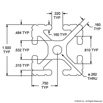 1515-BLACK - 1.50” X 1.50” T-Slotted Profile - Four Open T-Slots - 0
