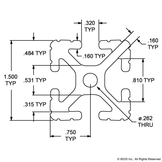 1515 -  1.50” X 1.50” T-Slotted Profile - Four Open T-Slots