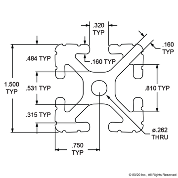 1515 -  1.50” X 1.50” T-Slotted Profile - Four Open T-Slots - 0