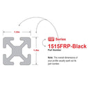 1515FRP-BLACK-120 - 1.5" X 1.5" T-SLOTTED PROFILE, BLACK FRP, 120" BAR-6