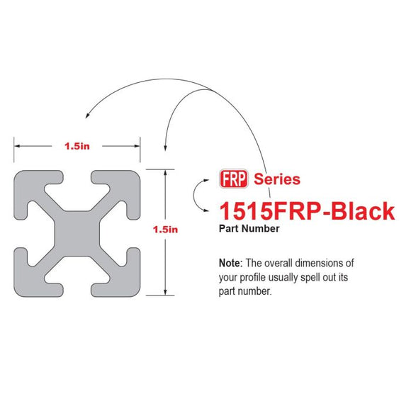 1515FRP-BLACK-120 - 1.5" X 1.5" T-SLOTTED PROFILE, BLACK FRP, 120" BAR