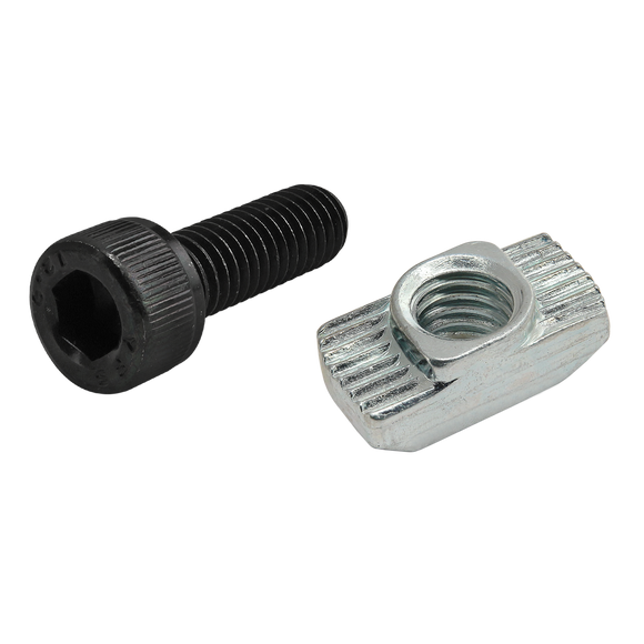 75-3596 -  Bolt Assembly: M6 x 18.00mm Black SHCS with Standard Drop-In T-Nut - Bright Zinc