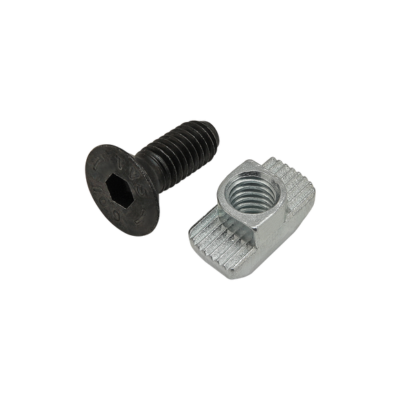 75-3591 -  Bolt Assembly: M6 x 16.00mm Black FHSCS with Standard Drop-In T-Nut - Bright Zinc