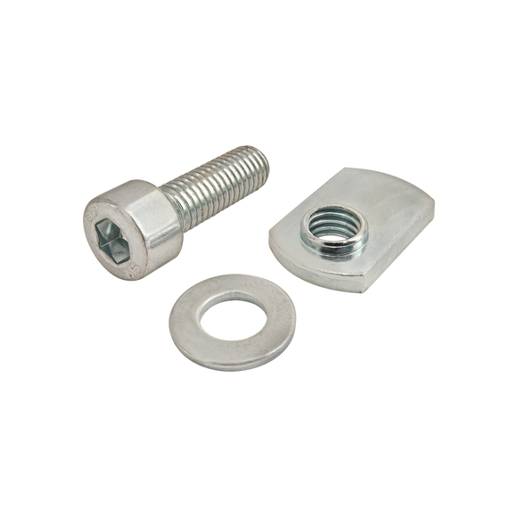3887 -  Bolt Assembly: M8 x 25.00mm Bright SHCS with Washer and Slide-In Economy T-Nut - Offset Thread - Bright Zinc