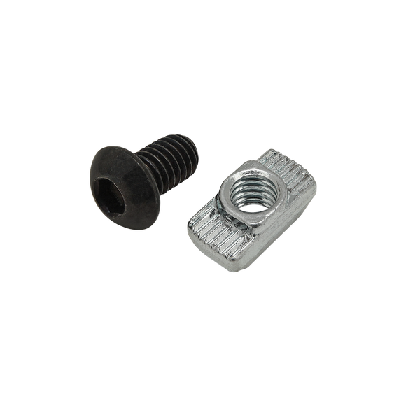 75-3599 -  Bolt Assembly: M6 x 10.00mm Black BHSCS with Standard Drop-In T-Nut - Bright Zinc