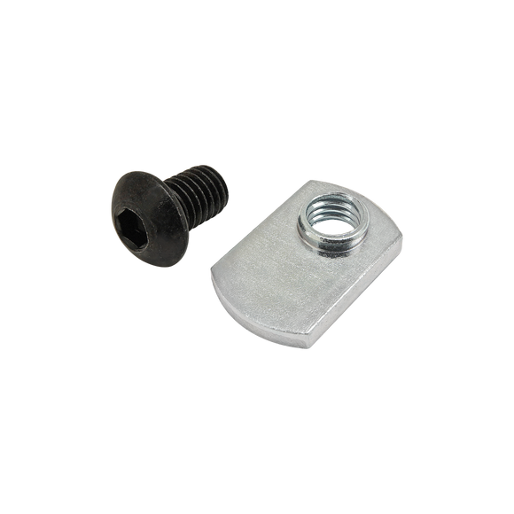 75-3525 -  Bolt Assembly: M8 x 12.00mm Black BHSCS with Slide-In Economy T-Nut - Offset Thread - Bright Zinc
