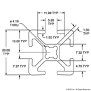 20-2020 - 20mm X 20mm T-Slotted Profile - Four Open T-Slots-2