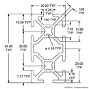 20-2040 - 20mm X 40mm T-Slotted Profile - Six Open T-Slots-2