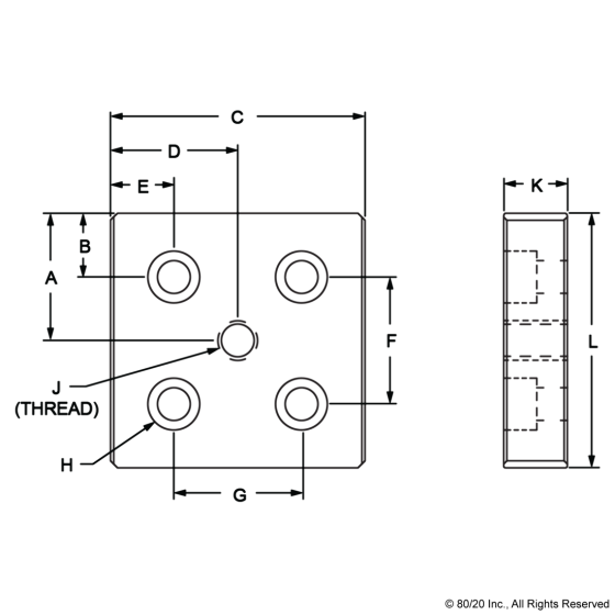 2140 - 15 Series 5 Hole - Center Tap Base Plate: 3.00" x 3.00" with 1/2-13 Tap
