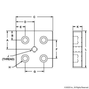 2140 - 15 Series 5 Hole - Center Tap Base Plate: 3.00" x 3.00" with 1/2-13 Tap - 0