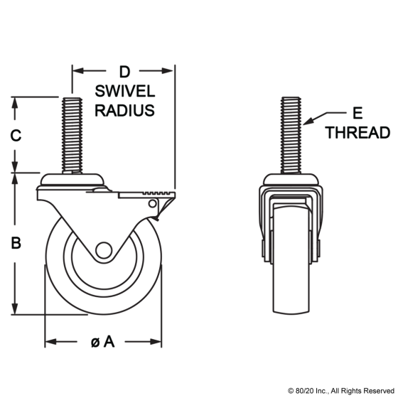2299 - Threaded Stem Swivel Caster: 3/8-16 x 1.5"