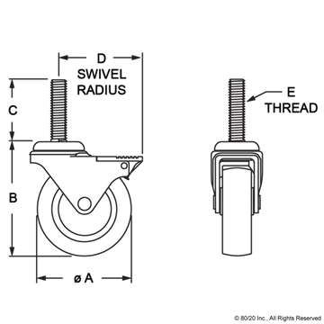 2299 - Threaded Stem Swivel Caster: 3/8-16 x 1.5" - 0