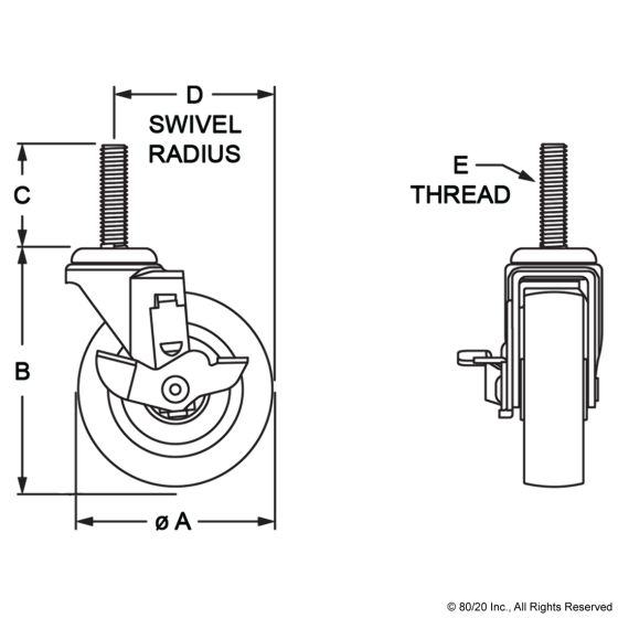 2300 - Threaded Stem Swivel Caster: 3/8-16 x 1.5"