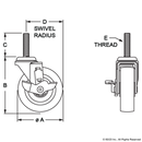 2300 - Threaded Stem Swivel Caster: 3/8-16 x 1.5"-3