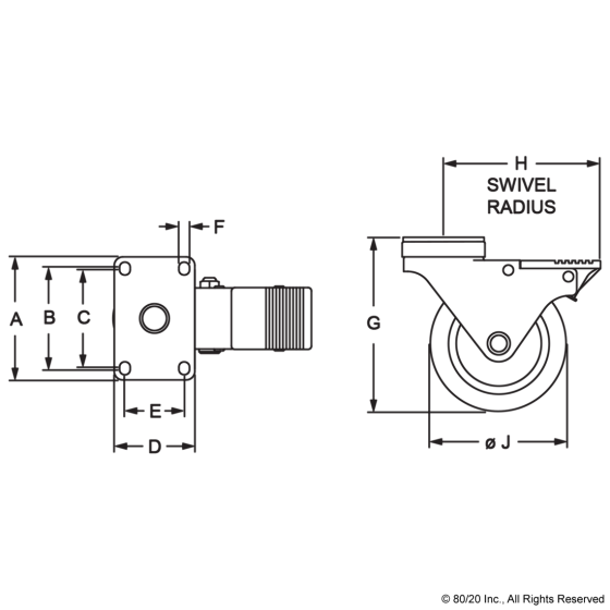 2321 - Flanged Mount Swivel Caster: 4"