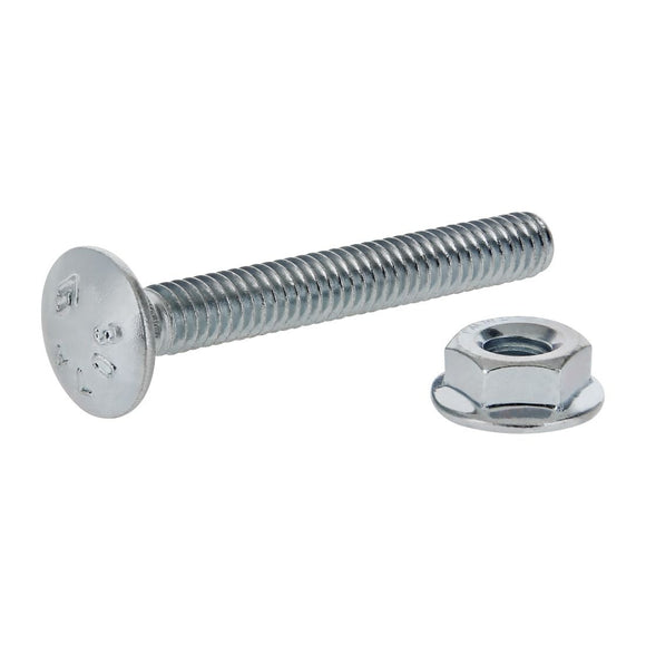 24221 -  Bolt Assembly: 1/4-20 x 2" Silver Carriage Bolt with Flanged Hex Nut - Silver Zinc