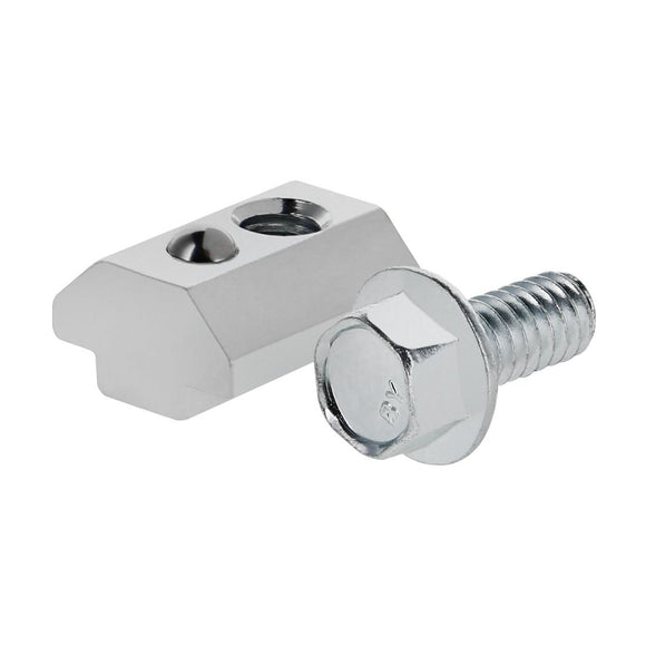24331 -  Bolt Assembly: 1/4-20 x .5" Silver FHHB with Self-Aligning Slide-in T-Nut with Ball Spring - Bright Zinc