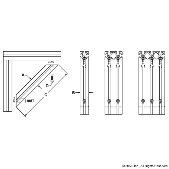 2525 - 1515 45 Degree Support, 6" Long