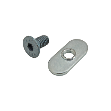 75-3507 -  Bolt Assembly: M6 x 12.00mm Blue FHSCS with Slide-In Economy T-Nut - Centered Thread - Bright Zinc