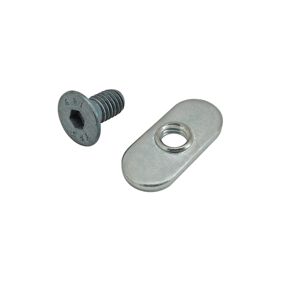 75-3507 -  Bolt Assembly: M6 x 12.00mm Blue FHSCS with Slide-In Economy T-Nut - Centered Thread - Bright Zinc