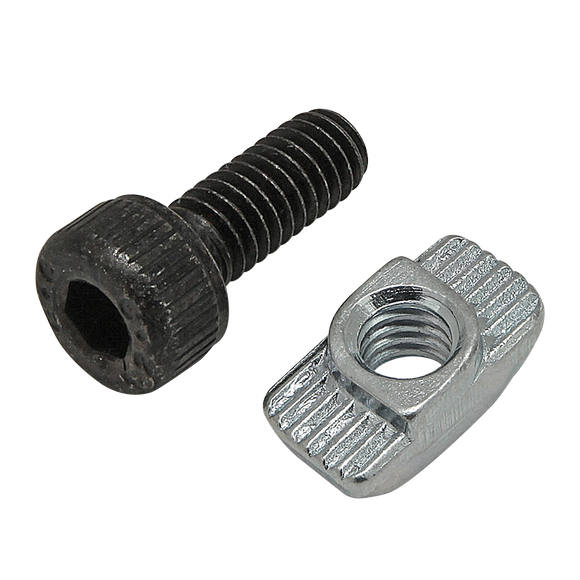 75-3556 -  Bolt Assembly: M4 x 10mm Black SHCS with M4 Standard Drop-In T-Nut - Bright Zinc
