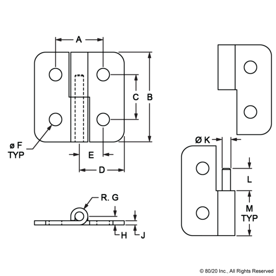2830 - 10 Series Economy Lift-Off Hinge Left Hand with Short Pin