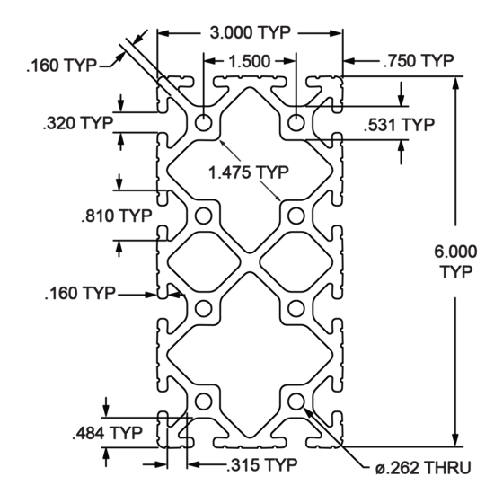 3060 - 3.00" X 6.00" T-Slotted Profile - Twelve Open T-Slots