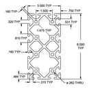 3060 - 3.00" X 6.00" T-Slotted Profile - Twelve Open T-Slots-2
