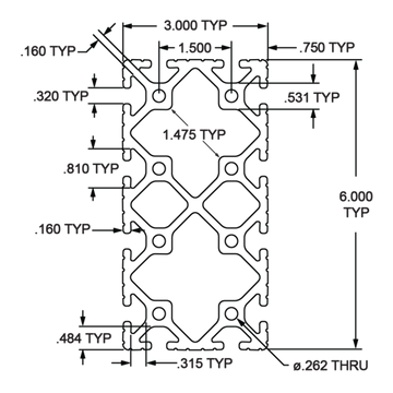 3060 - 3.00" X 6.00" T-Slotted Profile - Twelve Open T-Slots - 0