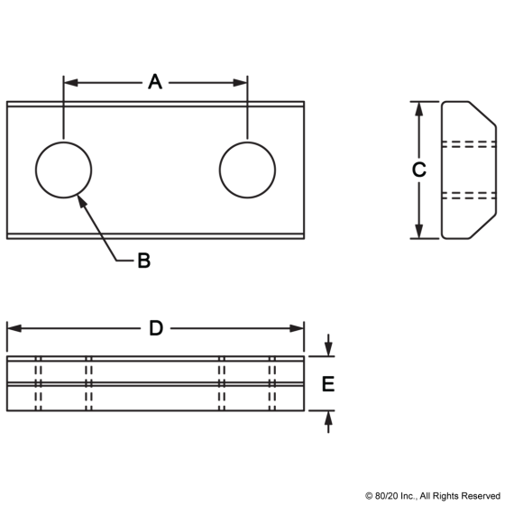 3085 - 10 Series 10-32 Double Anchor Slide-in T-Nut