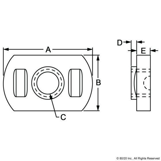 3286 1/4-20 Slide-in Economy T-Nut - Centered Thread