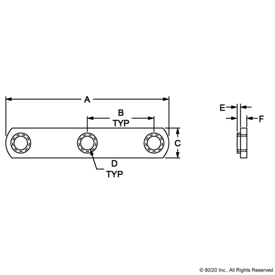 3287 - 1/4-20 Triple Slide-in Economy T-Nut