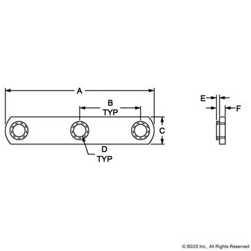 3287 - 1/4-20 Triple Slide-in Economy T-Nut - 0