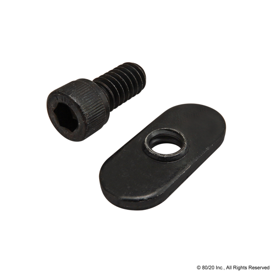 3491 (3062 + 3382) Bolt Assembly: 1/4-20 x .500" Black SHCS and Slide-In Economy T-Nut - Centered Thread - Black Zinc