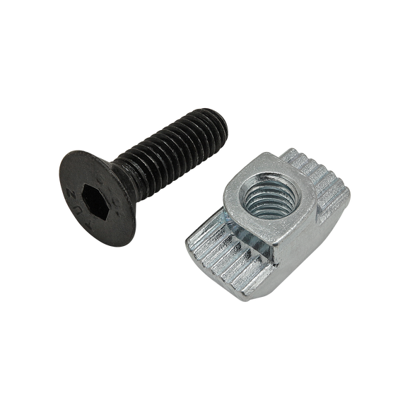 75-3588 -  Bolt Assembly: M6 x 20.00mm Black FHSCS with Standard Drop-In T-Nut - Bright Zinc