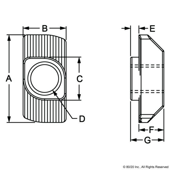 3933 - 15 Series 1/4-20 Standard Drop-in T-Nut