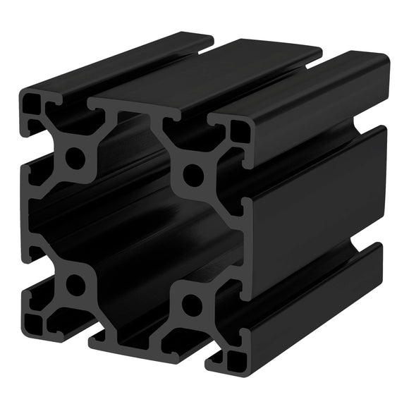 40-8080-LITE-6.05M-BLACK-FB -  80mm X 80mm Lite T-slotted Profile - Eight Open T-slots - 3M Bar Full Black Anodize
