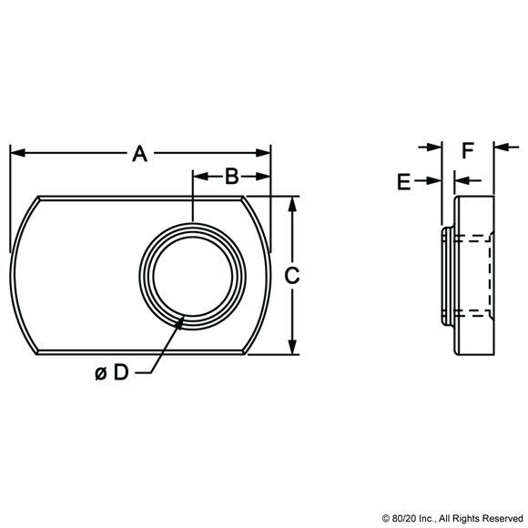 40-1981 - 40 S M8 X 1.25 Economy T-nut - Offset Thread